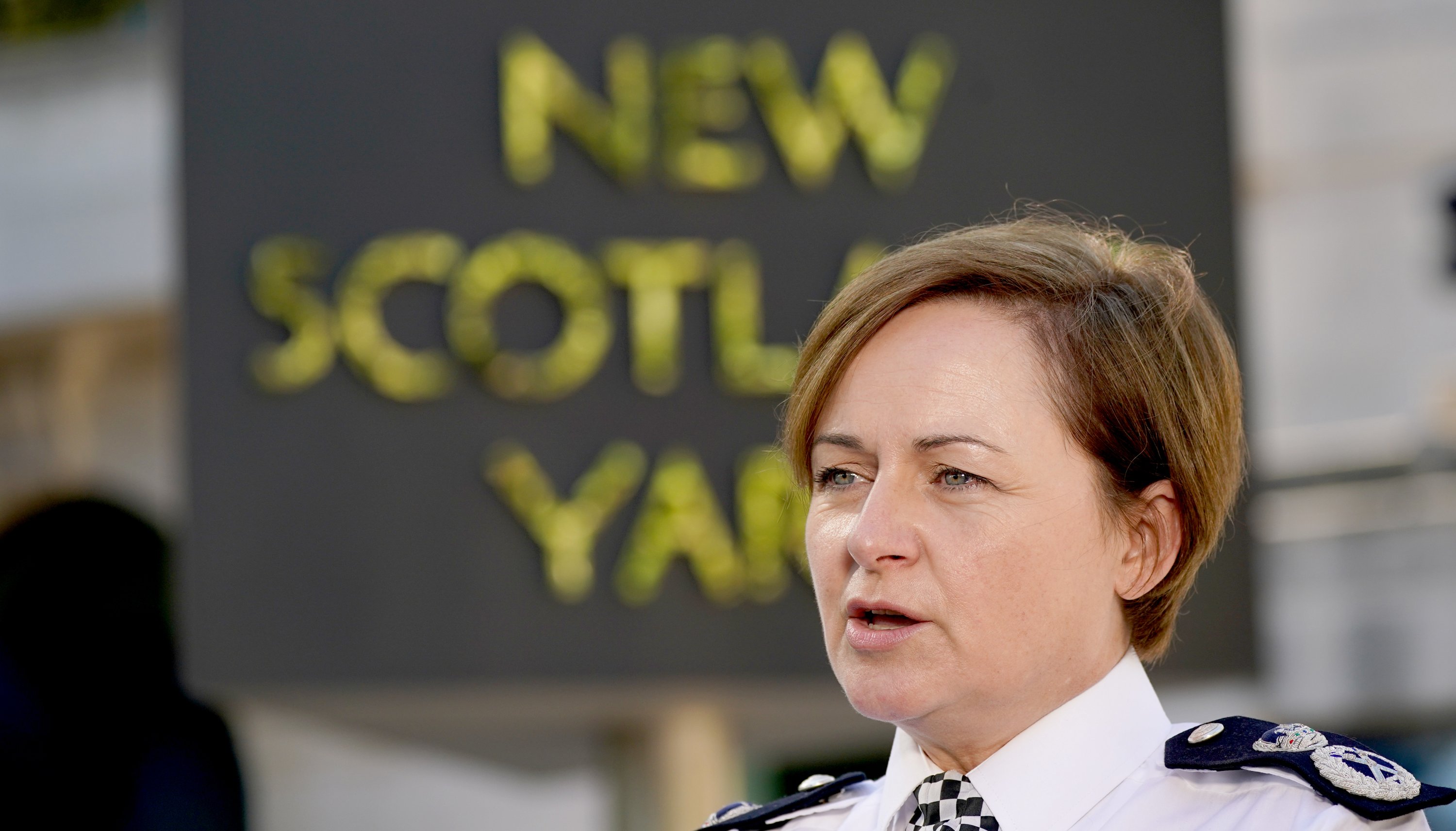 Metropolitan Police Assistant Commissioner Louisa Rolfe speaks to the media outside New Scotland Yard, central London.