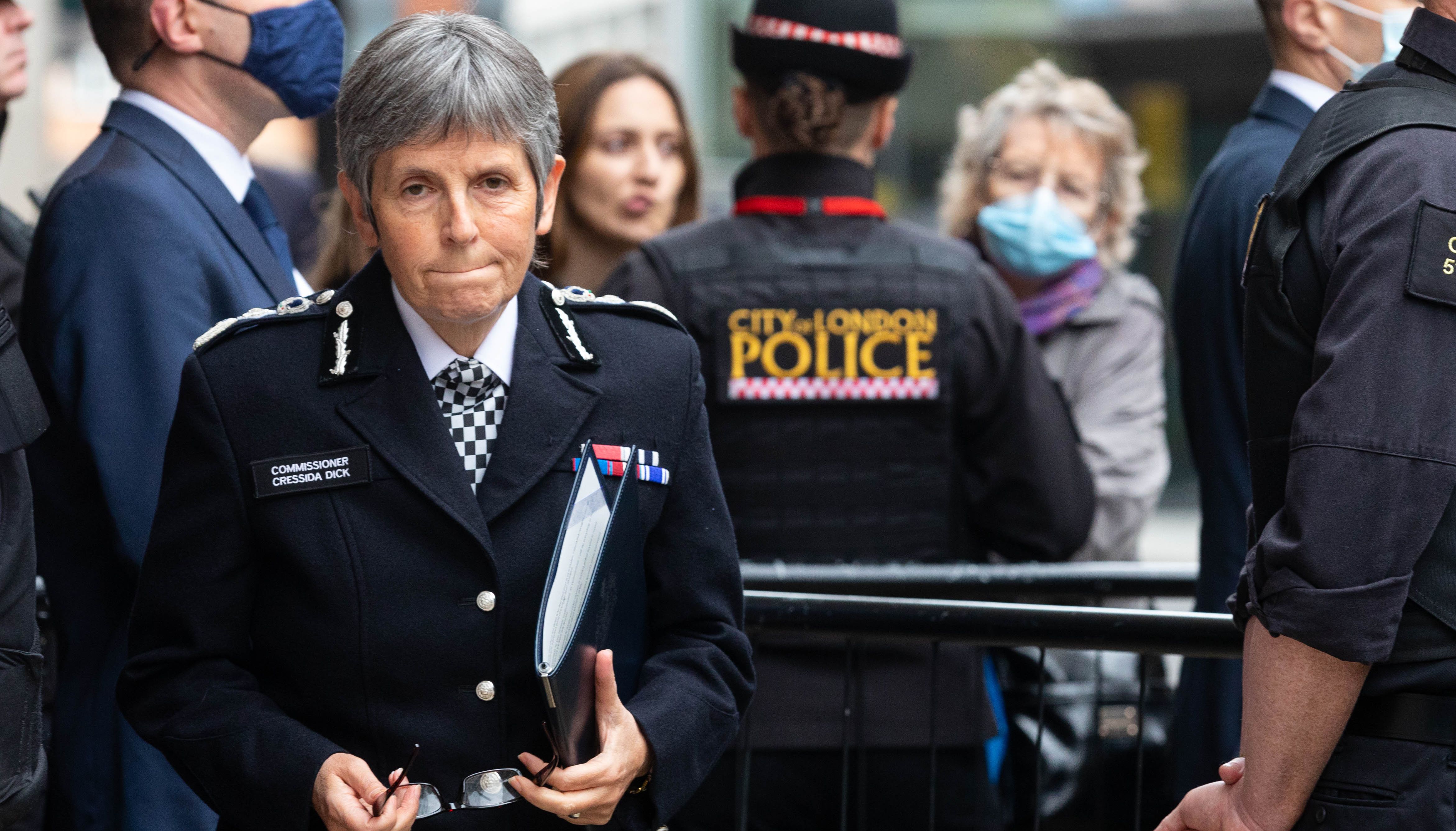 Metropolitan Police Commissioner Dame Cressida Dick boutside the Old Bailey in London, after police officer Wayne Couzens, 48, was handed a whole life order at the Old Bailey for the kidnap, rape and murder of Sarah Everard.