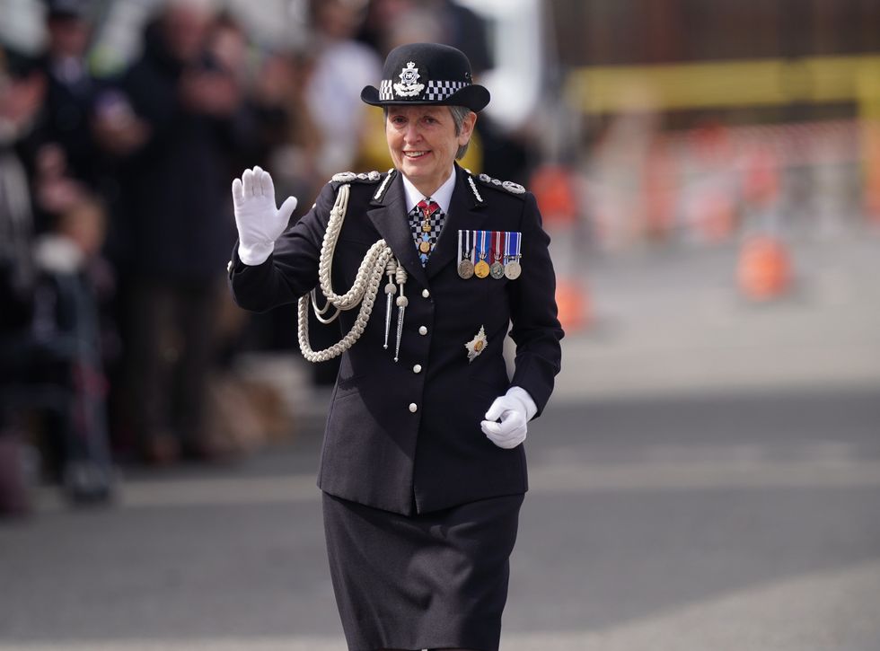 Metropolitan Police Commissioner Dame Cressida Dick during an inspection of new police recruits during her last Passing Out parade at Hendon, London, ahead of her last day as chief of the Met on April 10. Picture date: Friday April 8, 2022.