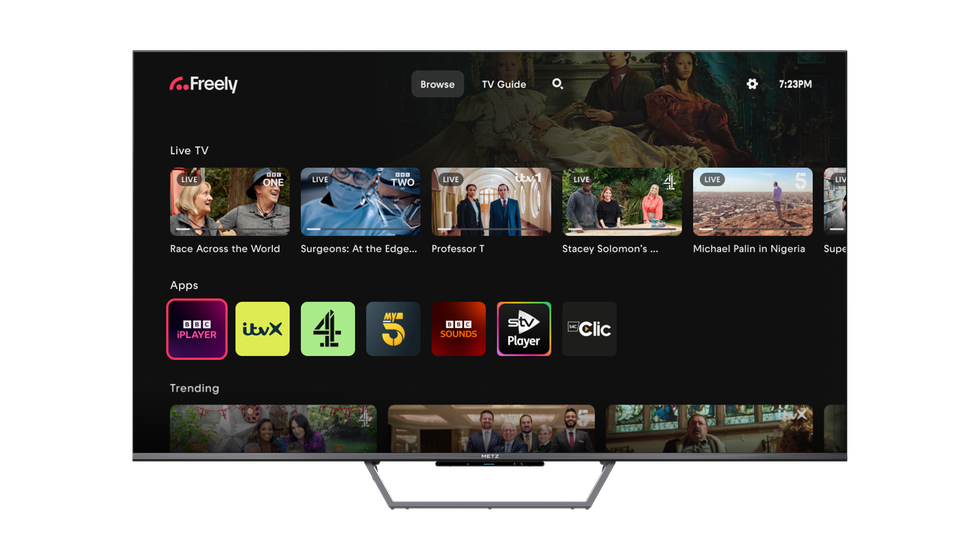 metz qled flatscreen tv pictured with freely on-screen