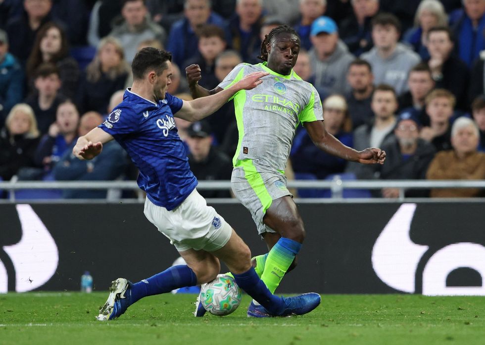 Michael Keane left Jeremy Doku stricken with his challenge and escaped a red card