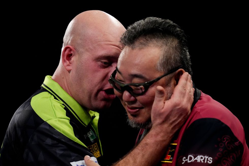 Michael van Gerwen survived a first-round scare against Japanese qualifier Mitsuhiko Tatsunami