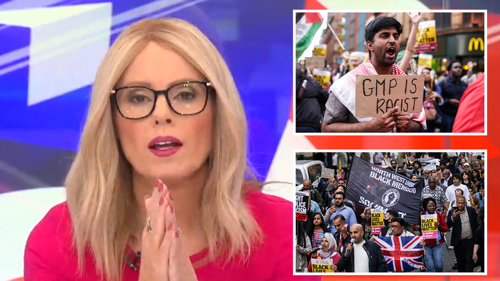 Michelle Dewberry and protesters