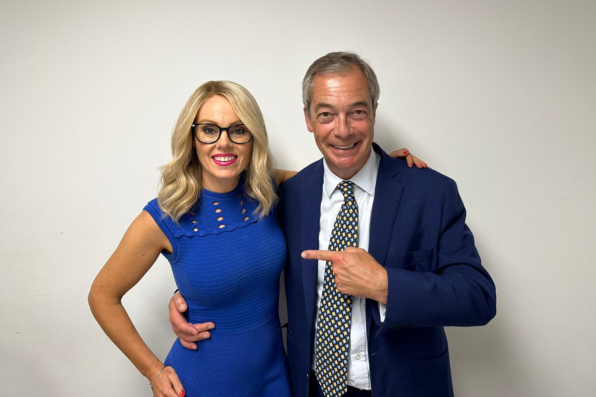Michelle Dewberry (left) and Nigel Farage (right)