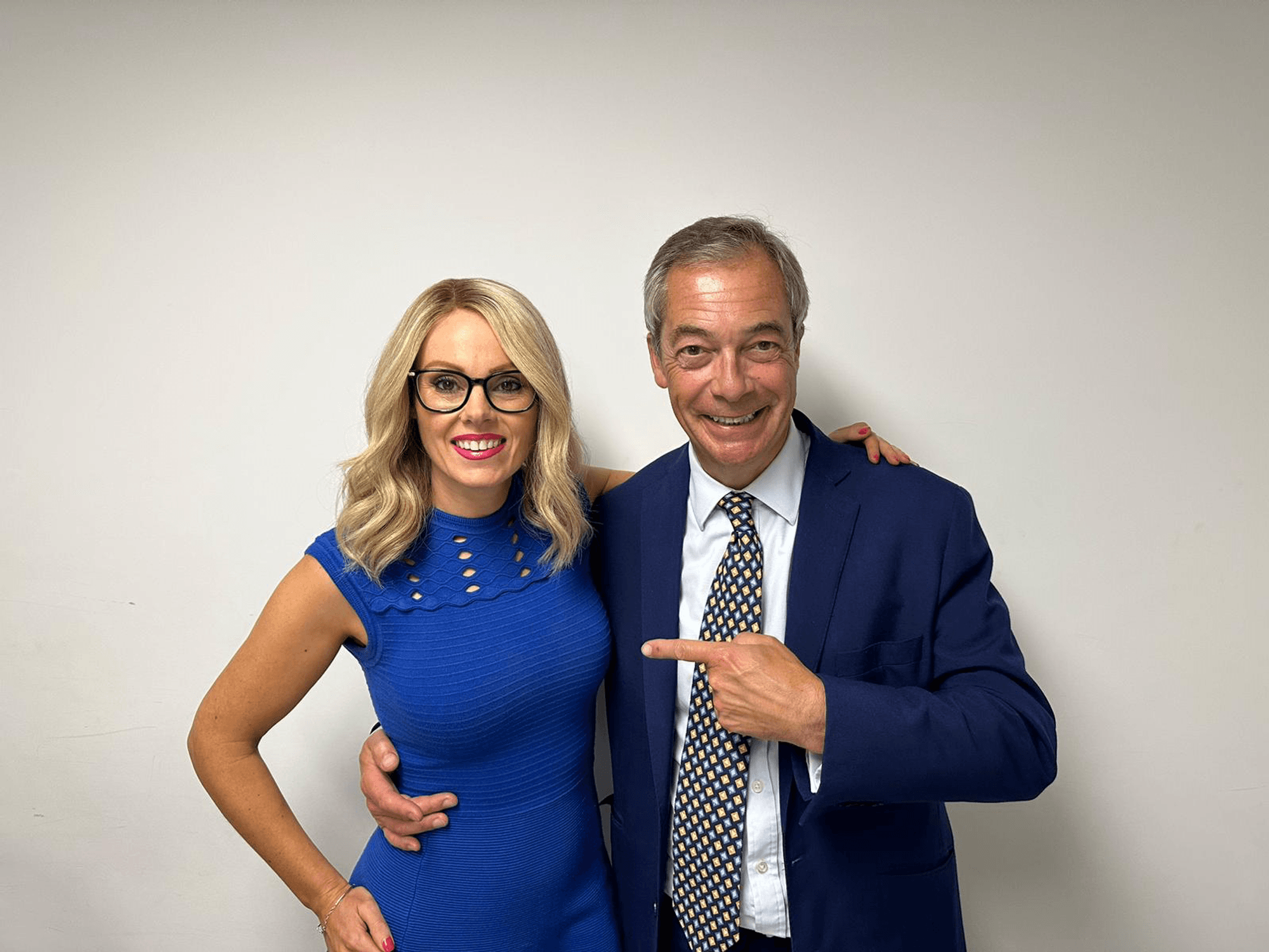 Michelle Dewberry (left) and Nigel Farage (right)