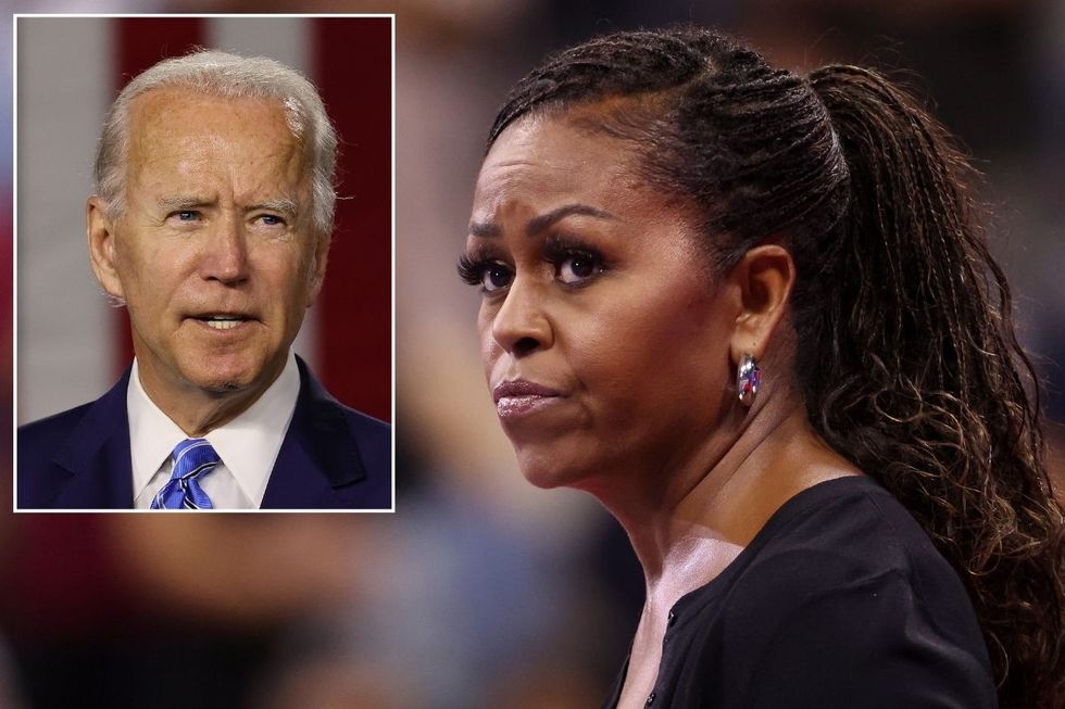 Michelle Obama with an inset of Joe Biden