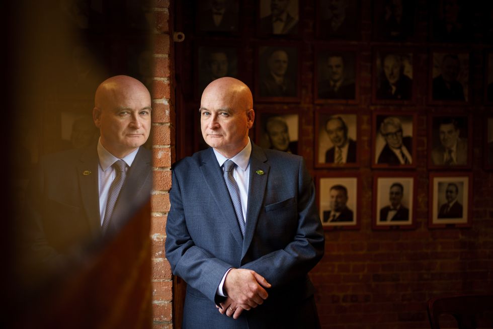 Mick Lynch, General Secretary of the Rail, Maritime and Transport (RMT) union at the RMT headquarters in Euston, central London.