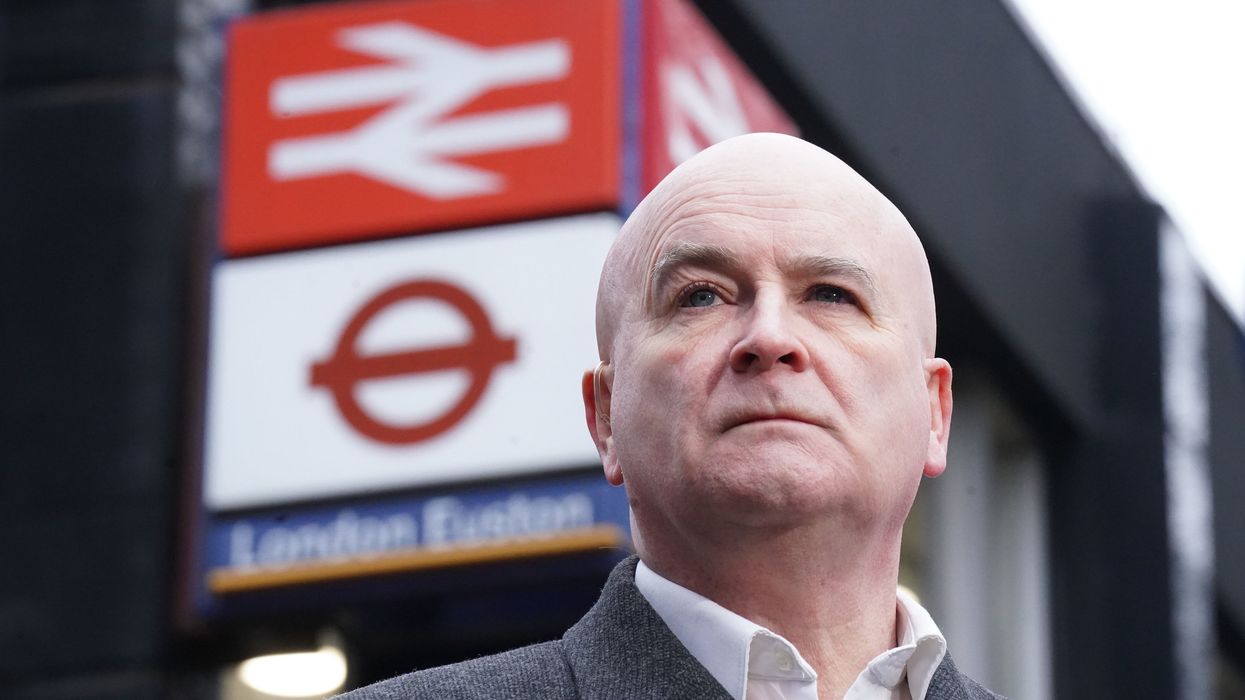 Mick Lynch outside London Euston train station