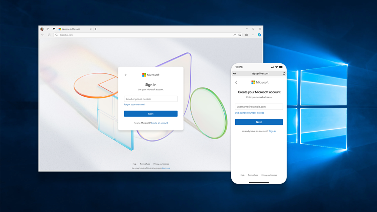 Microsoft Account login screen on Edge web browser on a desktop PC and smartphone browser
