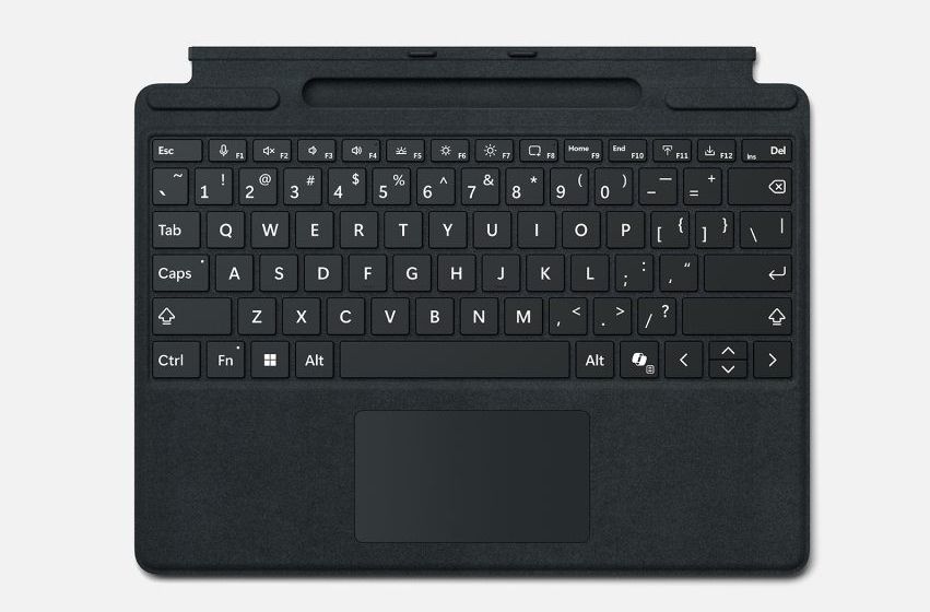microsoft Surface Pro keyboard pictured on a blank background with its new bold font