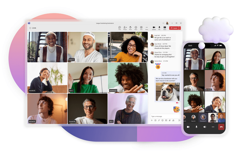 Uma reunião do Microsoft Teams aparece no desktop e no celular