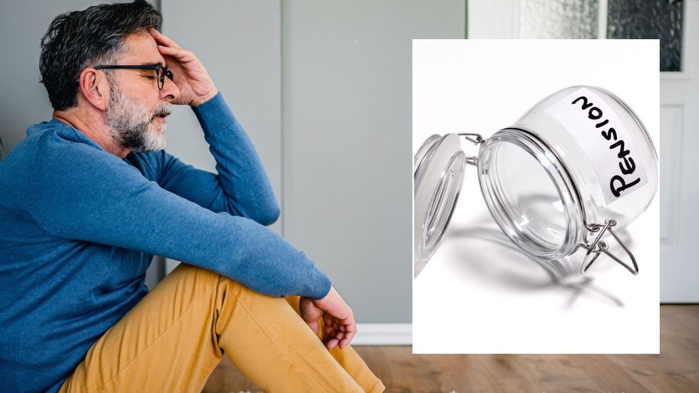 Middle aged man and empty pension pot