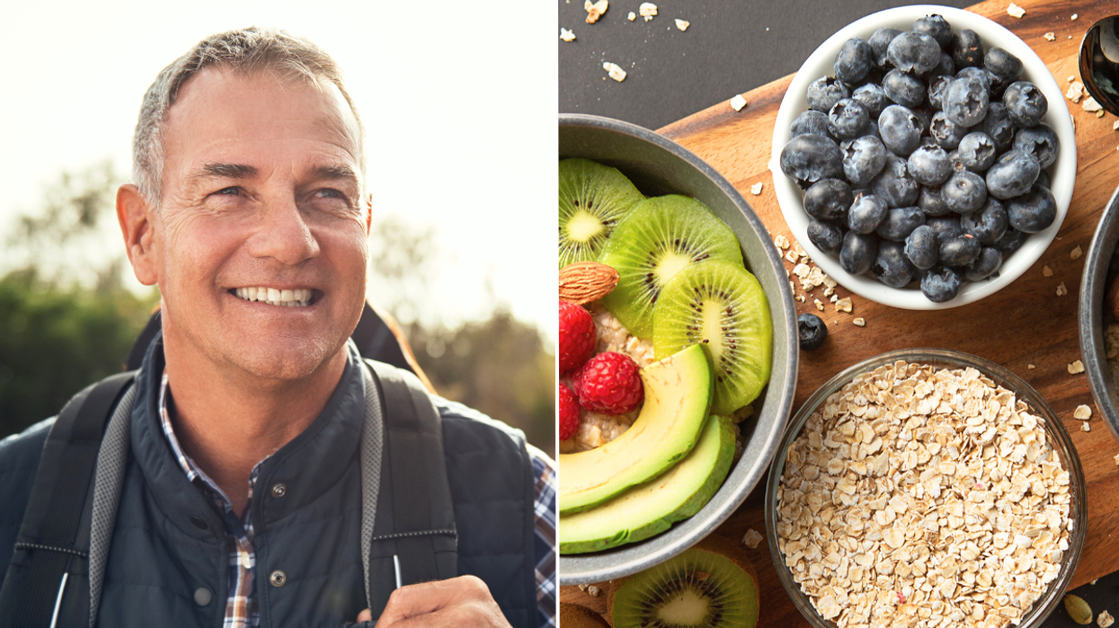 Middle aged man walking / healthy foods