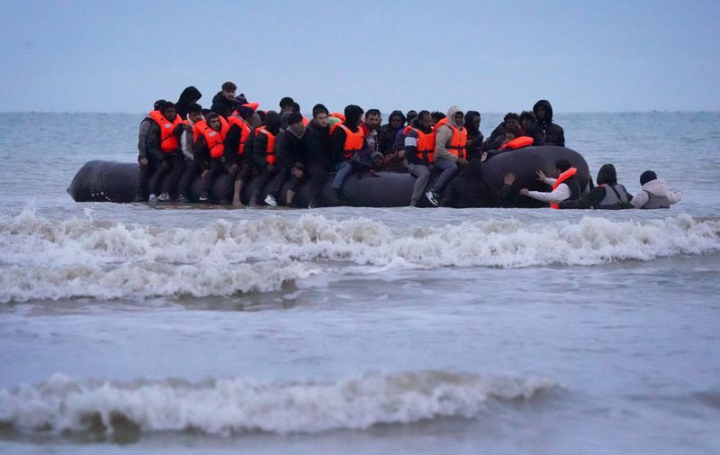 Migrants aboard a boat at sea