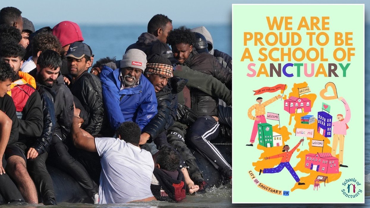 Migrants crossing Channel and School of Sanctuary poster