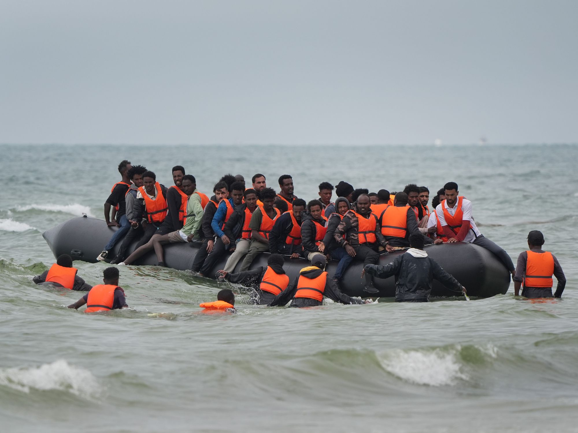 Migrants crossing in small boat