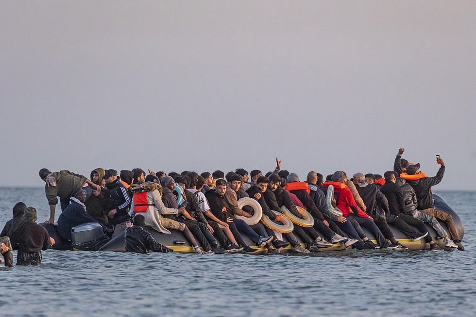 Migrants crossing the Channel on a small boat