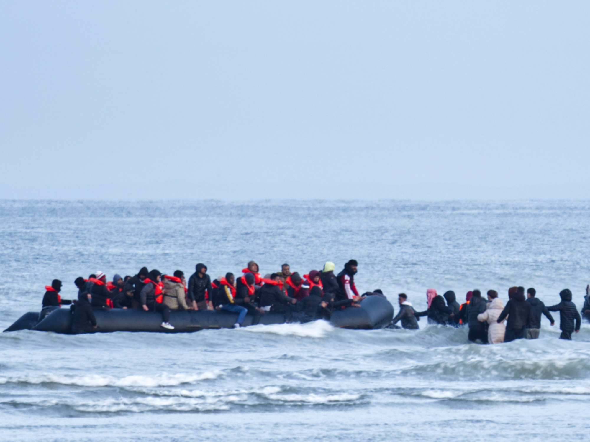 Migrants crossing the Channel on a small boat
