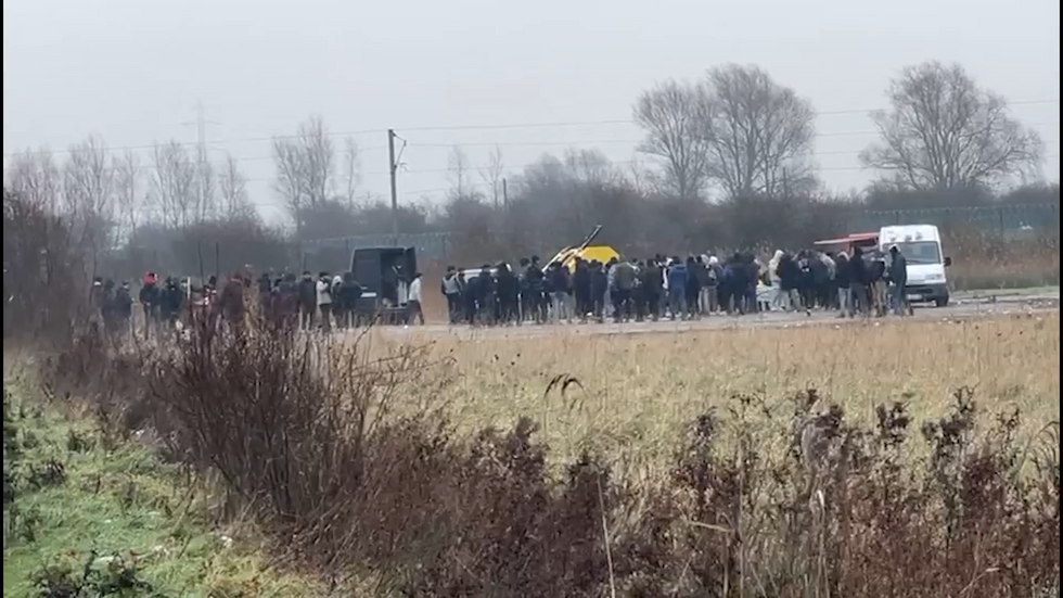 Migrants queing to cross Channel on Christmas Day