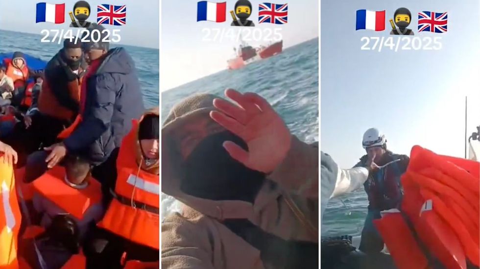 Migrants receiving lifejackets from French authorities