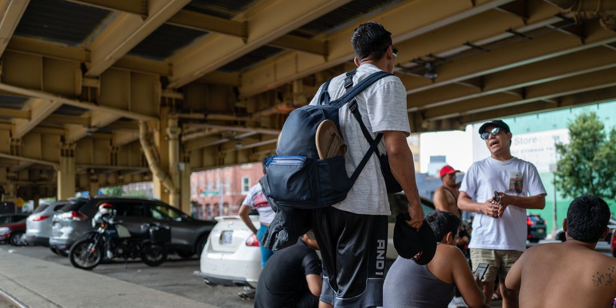 NextImg:Migrants set up 'mini city' in New York which 'smells like urine' after surge in arrivals