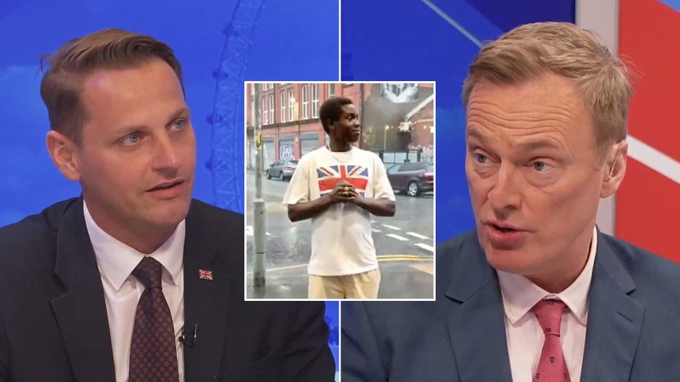 Mike Tapp, a migrant wearing a Union Jack T-shirt, Martin Daubney