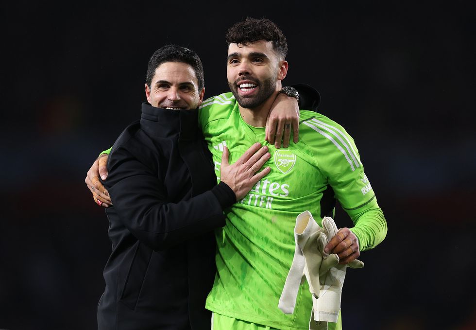 Mikel Arteta and David Raya