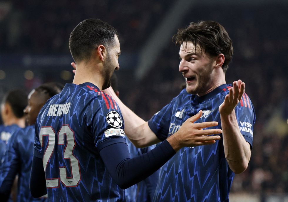 Mikel Merino, playing as a striker, netted twice to make it a comfortable evening for Arsenal