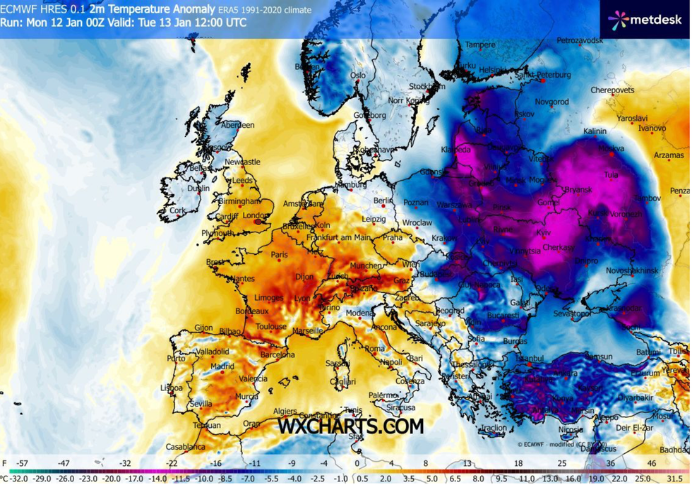 Milder will sweep the UK, WXCHARTS has said