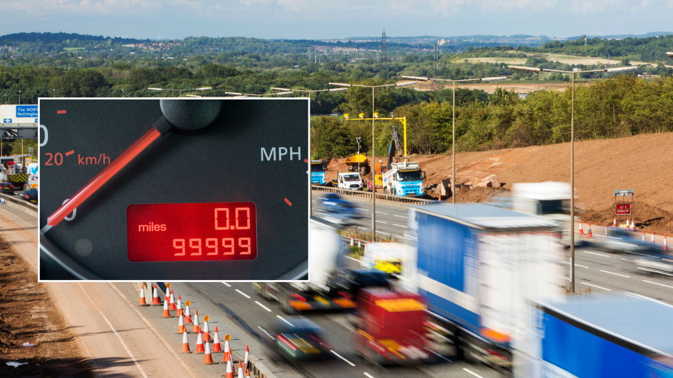 Miles counter in vehicle and UK road