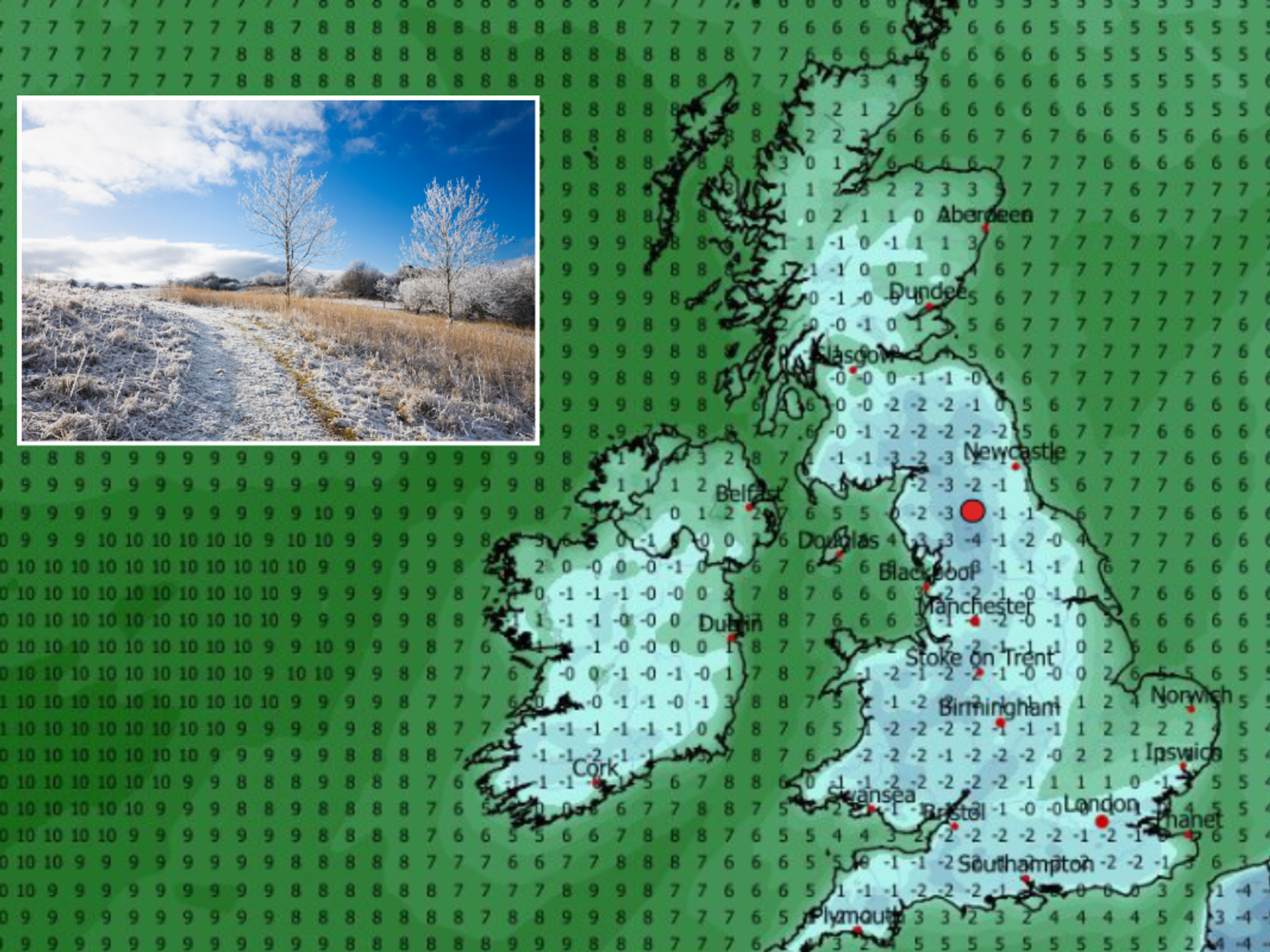 Mimimum tempreture map UK