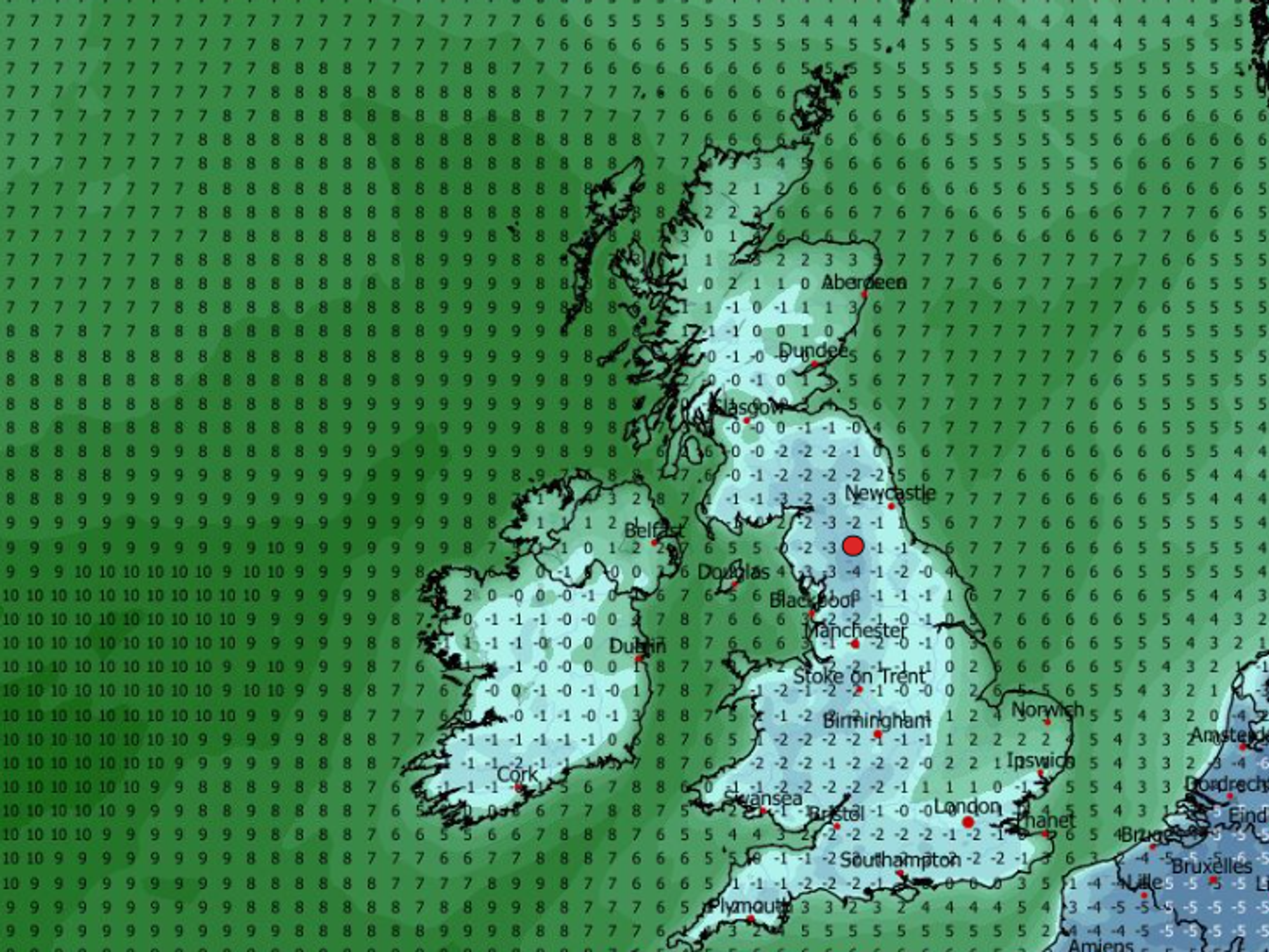 Mimimum tempreture map UK