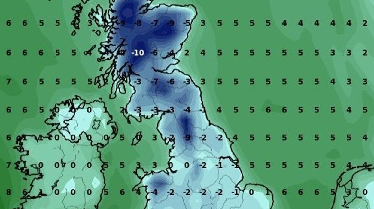 Minimum temperatures across the UK on December 8, according to WXCHARTS