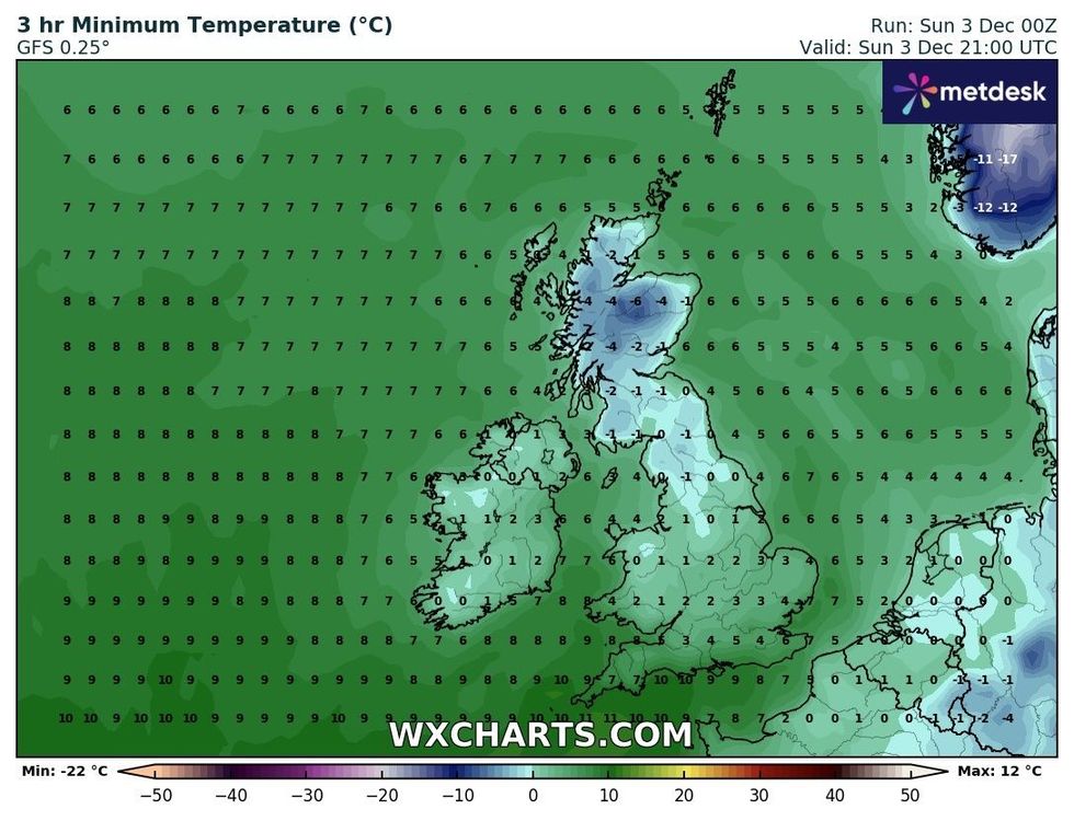 Minimum temperatures latest today