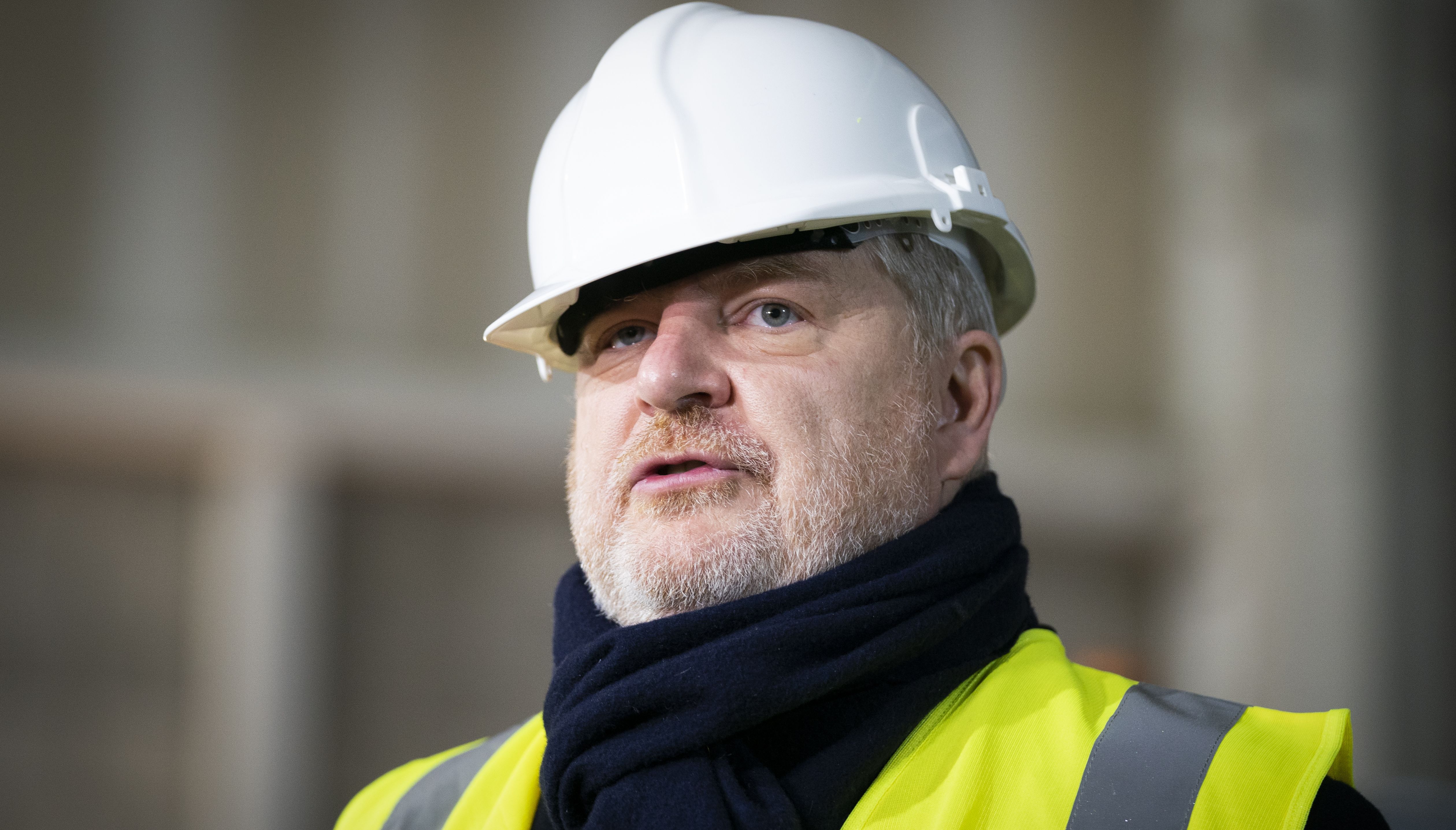 Minister for Constitution, External Affairs and Culture Angus Robertson during a tour of the construction site at Kelvin Hall in Glasgow.
