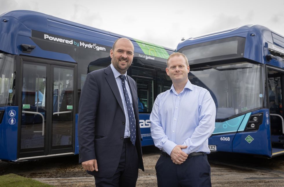 Minister for Roads Richard Holden with hydrogen vehicles