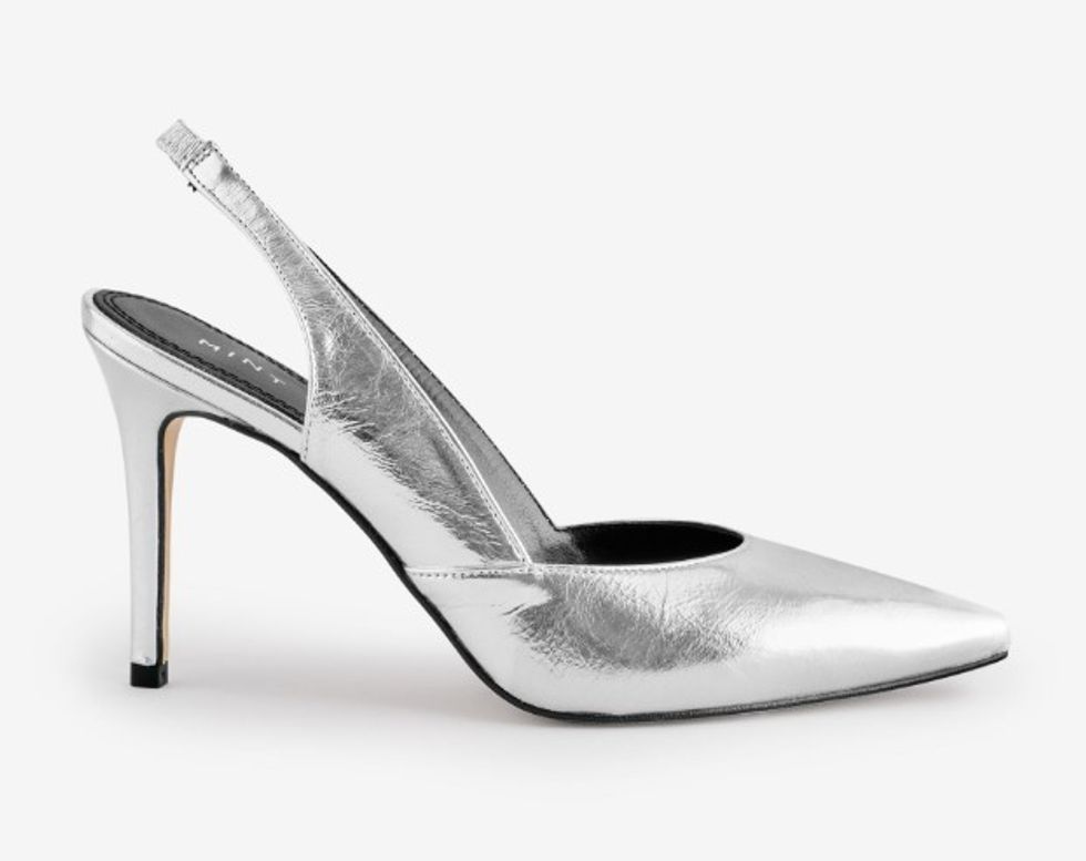 Mint Velvet Silver Leather Slingback Heels sold by Next