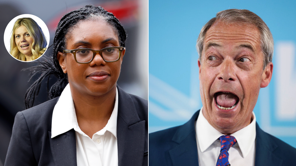 Miriam Cates (left), Kemi Badenoch (middle), Nigel Farage (right)
