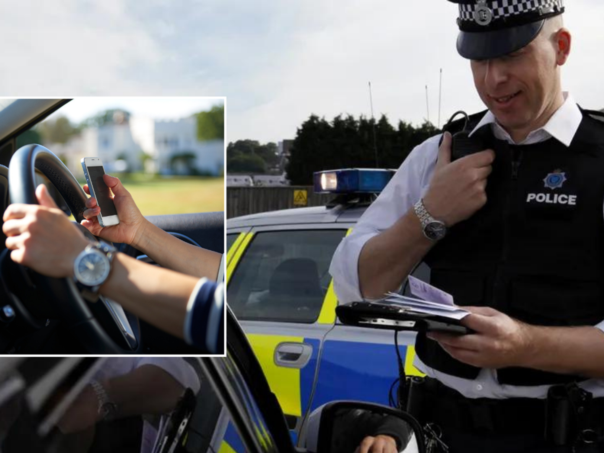 Mobile phone in car and police officer