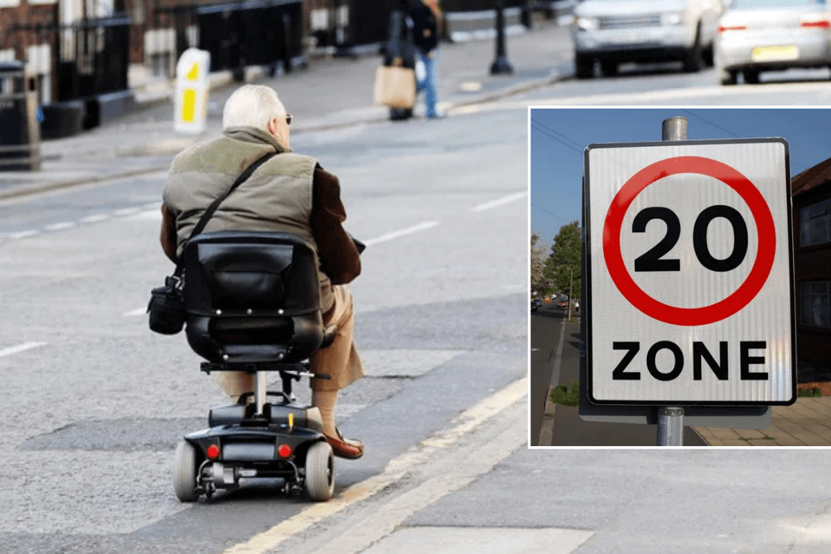 Mobility scooter and 20mph sign
