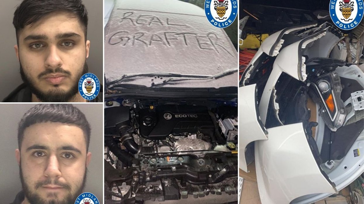 Mohammed Haydar (top) and Mohammed Khan (bottom), a stripped car and stripped car parts