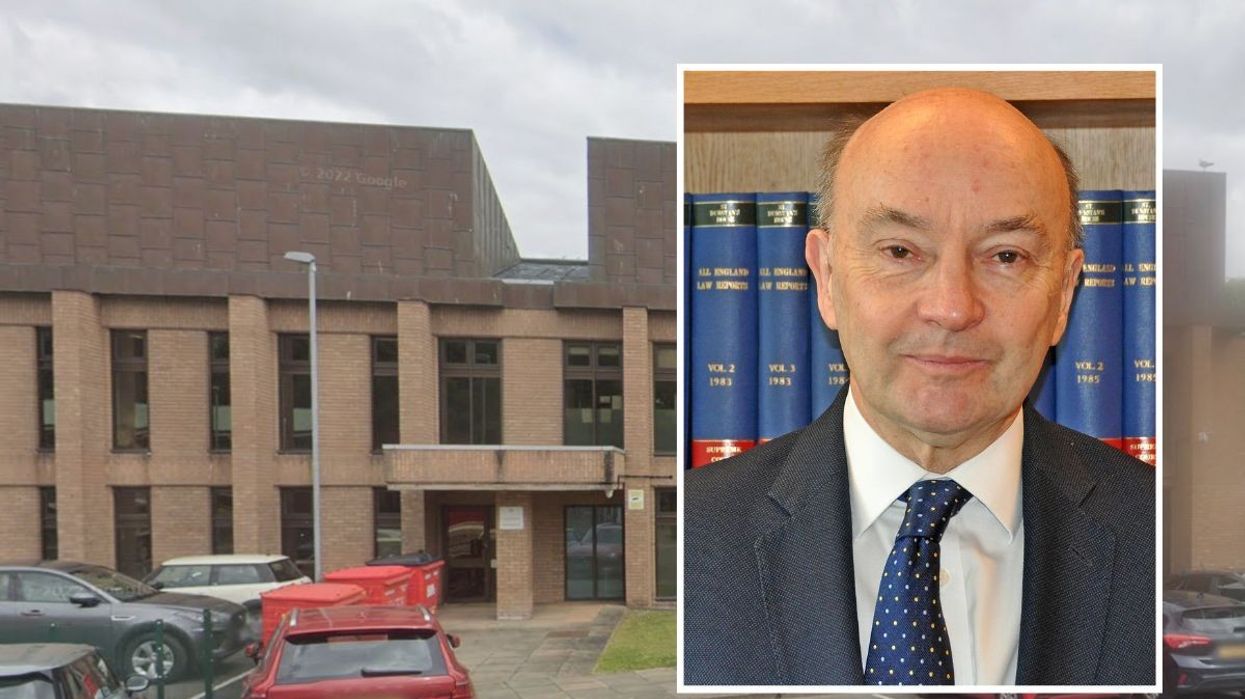 Mold Crown Court with inset of Mr Justice Eyre