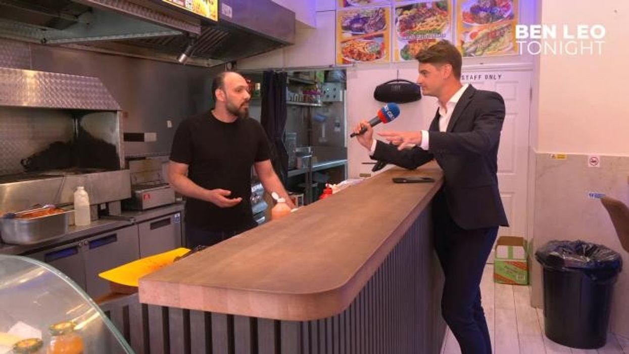 Moment Ben Leo confronts London takeaway after it went viral for using clips of missile strikes on Israeli civilians to promote kebabs