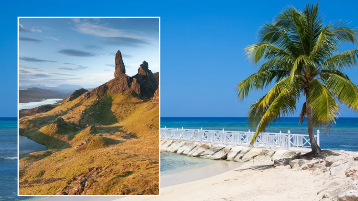 Montego Bay beach Jamaica / Mountains Old Man of Storr Isle of Skye Scotland