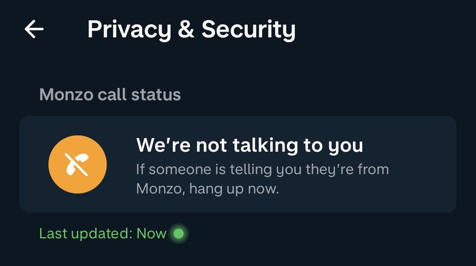 Monzo call status feature in app