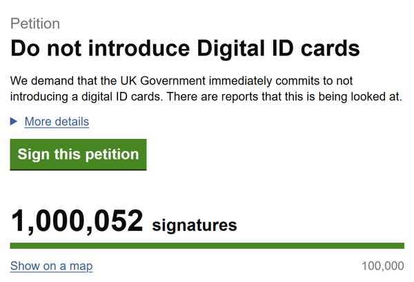 More than one million Britons have signed the petition against digital ID