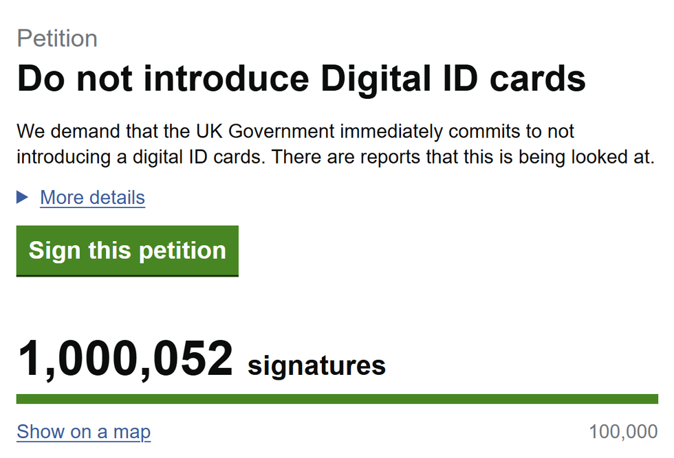 More than one million Britons have signed the petition against digital ID
