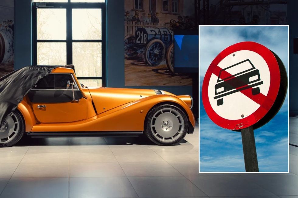 Morgan Supersport and a car ban sign