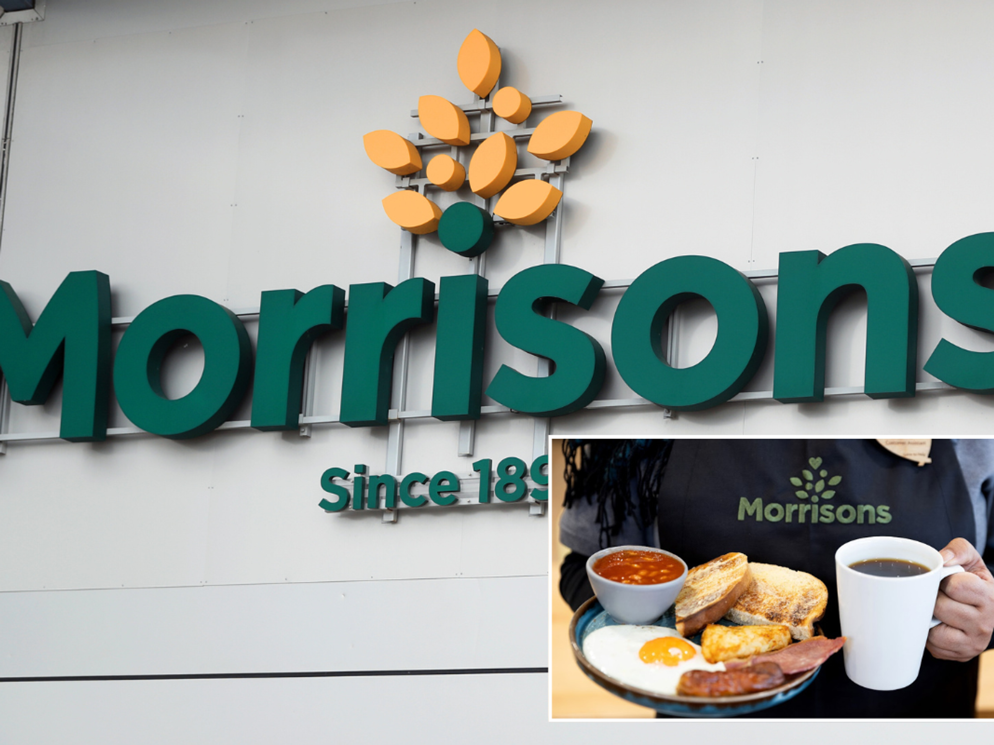 Morrisons sign / Morrisons fry up breakfast and coffee