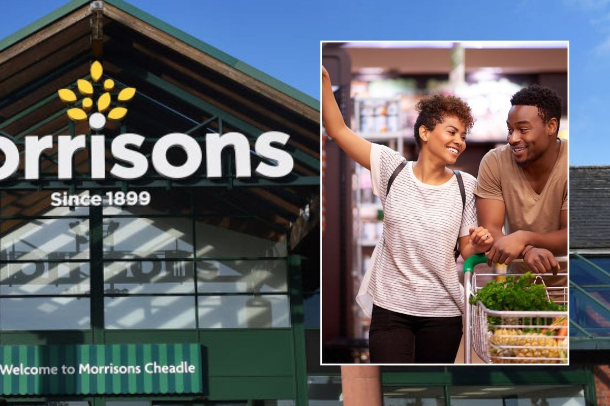 Morrisons store and happy shoppers 